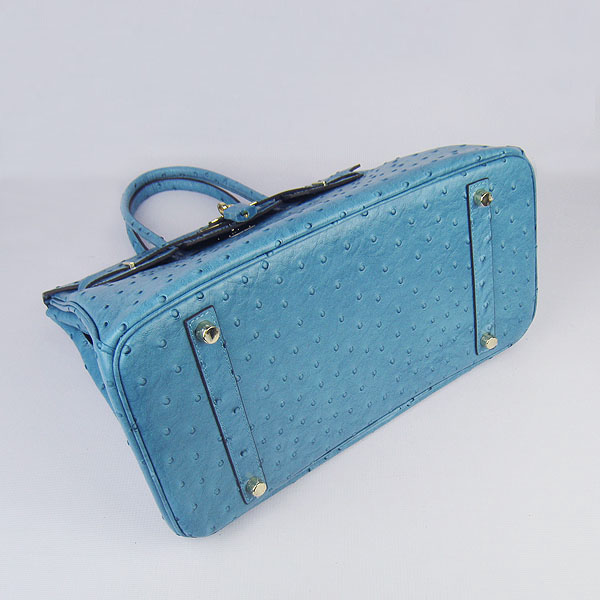 High Quality Fake Hermes Birkin 35CM Ostrich Veins Handbag Blue 6089 - Click Image to Close